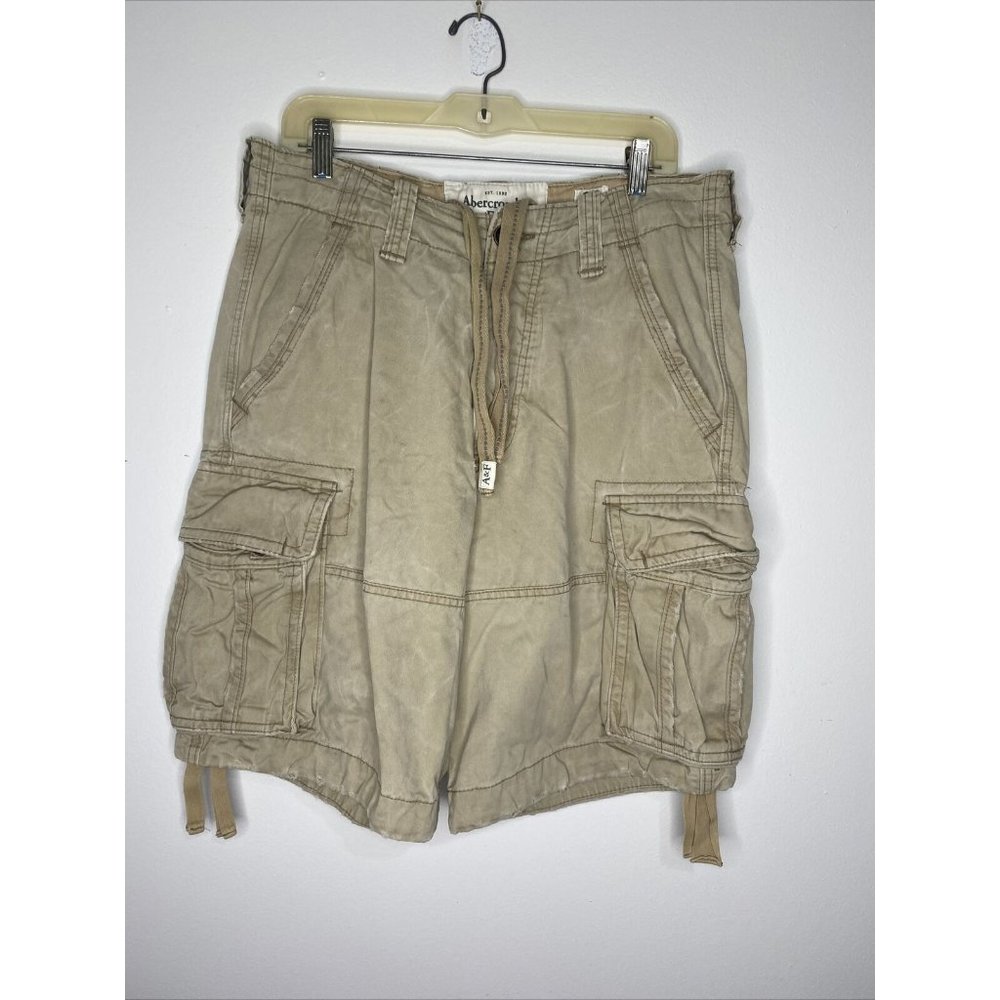 Abercrombie & Fitch Vintage Distressed Khaki Cargo Shorts Drawstring Mens Sz 32
